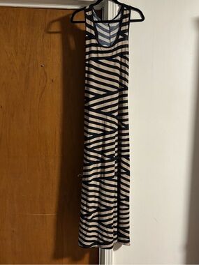 Cherry Mellow Striped Racerback Maxi Dress in Navy and Beige